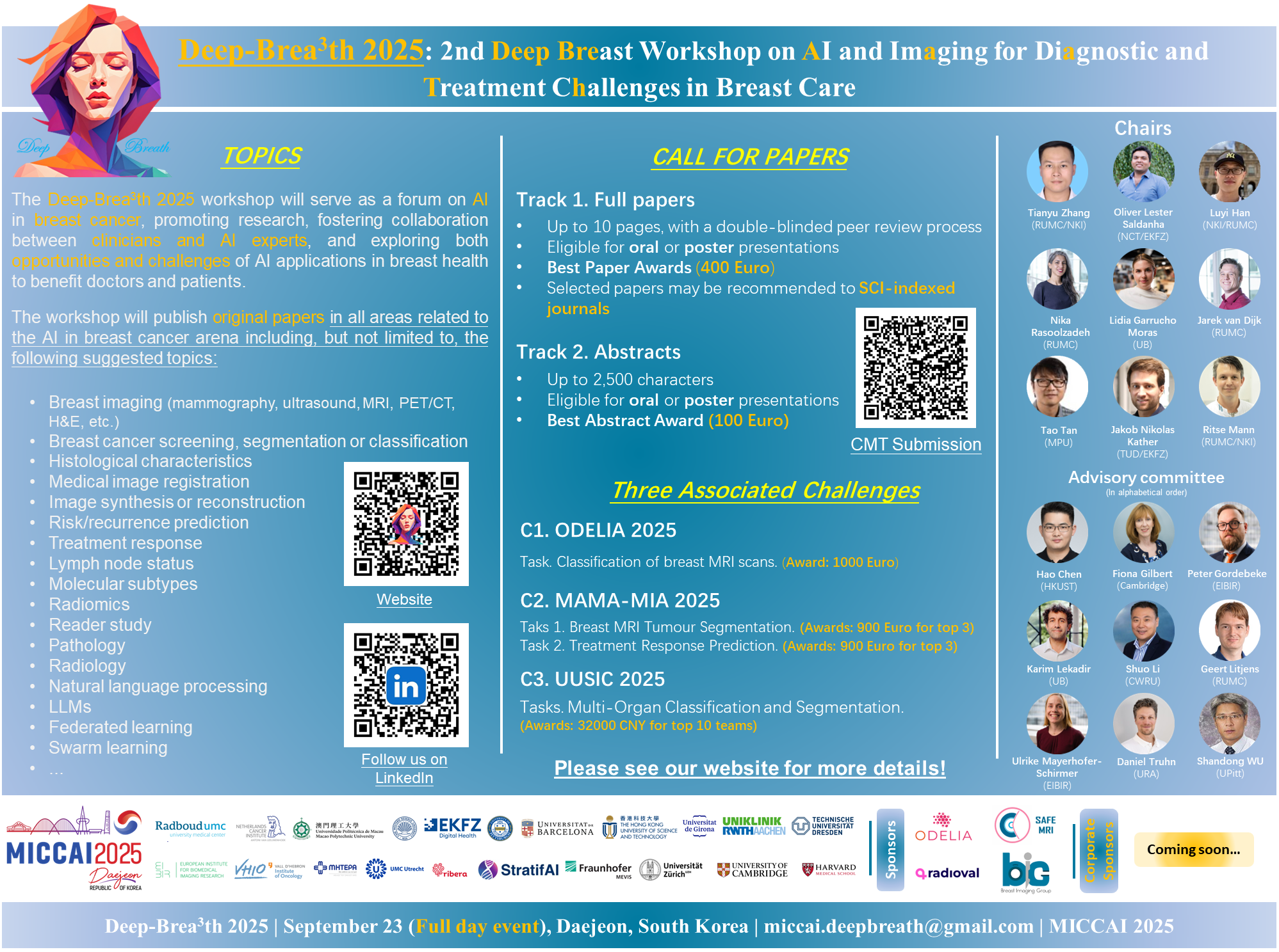 [Call for Papers] Deep-Brea3th 2025: AI and Imaging for Breast Care Workshop to be Held at MICCAI 2025